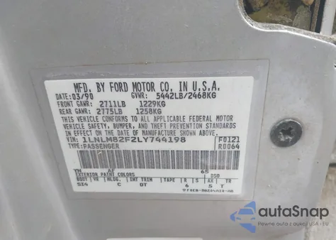 1990 Lincoln Town Car Signature from USA, damaged, VIN 1LNLM82F2LY744198